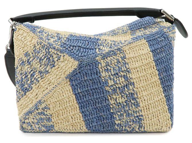 Borsa LOEWE Puzzle Small Paulas Ibiza in pelle e rafia, borsa a mano 2Way, Blu - vista 2