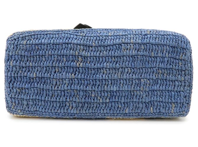Borsa LOEWE Puzzle Small Paulas Ibiza in pelle e rafia, borsa a mano 2Way, Blu - vista 3