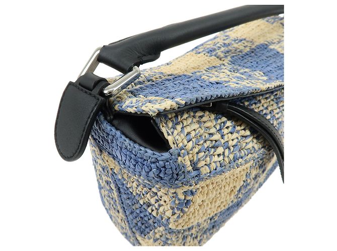 Borsa LOEWE Puzzle Small Paulas Ibiza in pelle e rafia, borsa a mano 2Way, Blu - vista 8