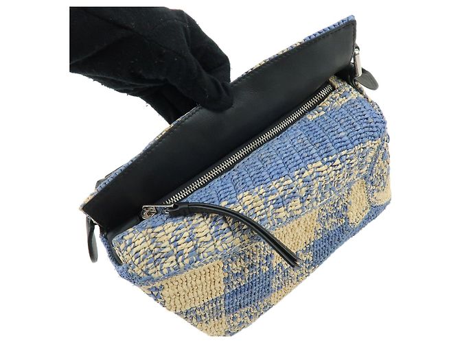 Borsa LOEWE Puzzle Small Paulas Ibiza in pelle e rafia, borsa a mano 2Way, Blu - vista 9