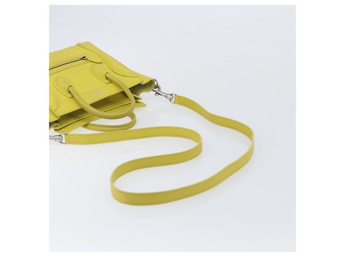 Céline CELINE Luggage Nano Shopper Hand Bag Leather 2way Yellow Silver Auth 211487A - Jerrillo - vista 12