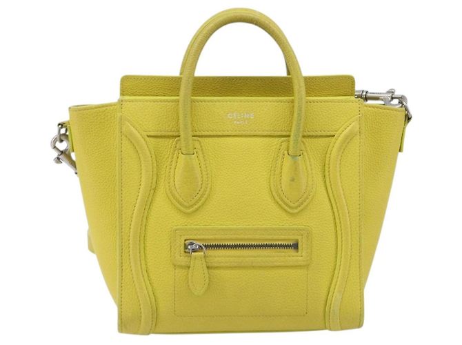 Céline CELINE Luggage Nano Shopper Hand Bag Leather 2way Yellow Silver Auth 211487A - Jerrillo - vista 2