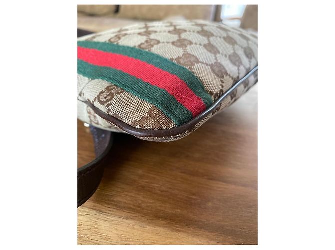 Borsa a tracolla Gucci in tela monogram con striscia verde e rossa - vista 10