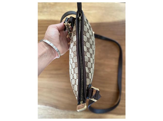 Borsa a tracolla Gucci in tela monogram con striscia verde e rossa - vista 12