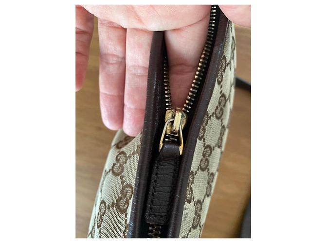 Borsa a tracolla Gucci in tela monogram con striscia verde e rossa - vista 13