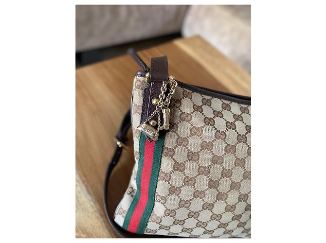 Borsa a tracolla Gucci in tela monogram con striscia verde e rossa - vista 4