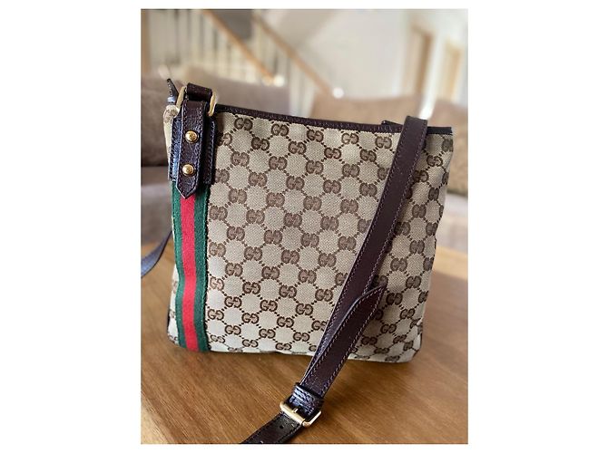 Borsa a tracolla Gucci in tela monogram con striscia verde e rossa - vista 5
