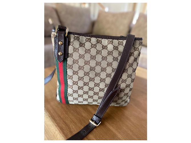 Borsa a tracolla Gucci in tela monogram con striscia verde e rossa - vista 6