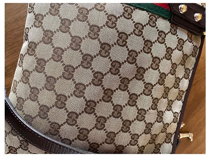 Borsa a tracolla Gucci in tela monogram con striscia verde e rossa - vista 8
