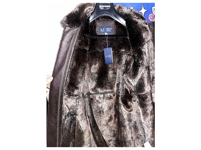 Cappotto Duffle Armani Jeans Marrone Foderato in Eco-pelliccia - vista 3