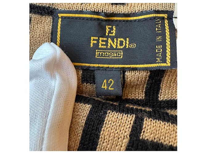 Fendi Mini-jupe portefeuille Zucca en maille beige et noir - vue 2