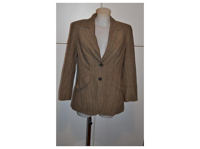 Escada Blazer de lã castanho com riscas - vista 2
