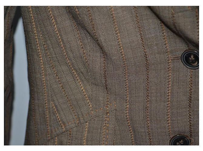 Escada Blazer de lã castanho com riscas - vista 3