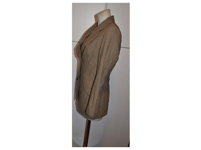 Escada Blazer de lã castanho com riscas - vista 4