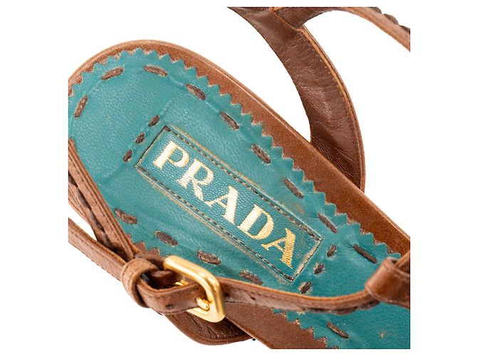 PRADA - Décolleté Prada in pelle liscia marrone (T37) - vista 8