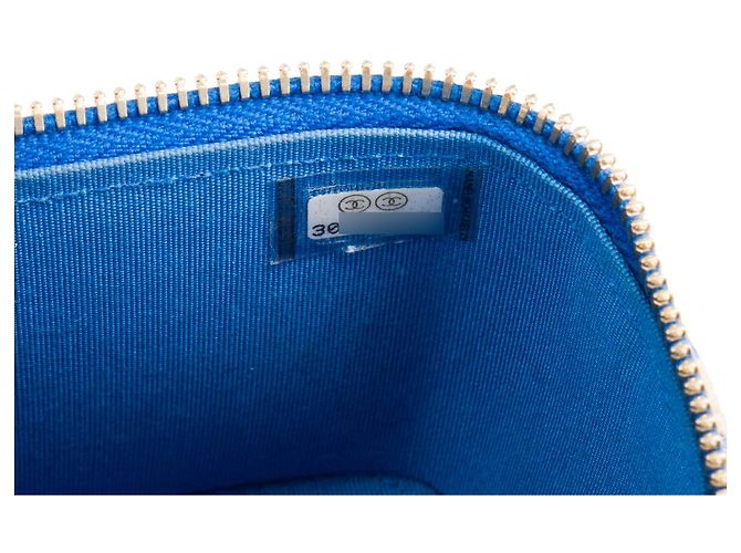 CHANEL - Borsa a tracolla Mini Chanel Vanity in rafia blu e beige - vista 10