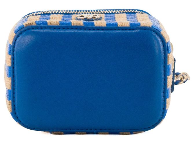 CHANEL - Borsa a tracolla Mini Chanel Vanity in rafia blu e beige - vista 4
