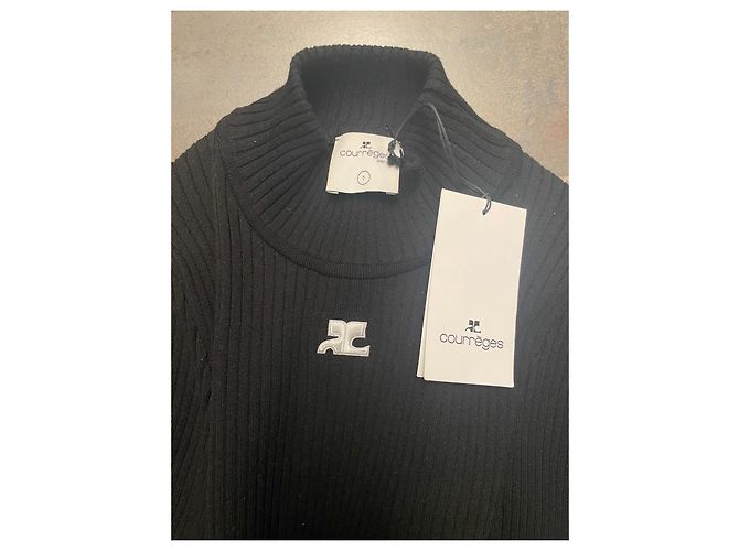 Courreges Courrèges schwarzes Rippstrick-Kleid mit Stehkragen - Ansicht 3