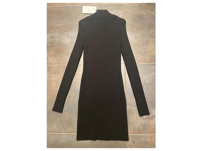 Courreges Courrèges schwarzes Rippstrick-Kleid mit Stehkragen - Ansicht 5