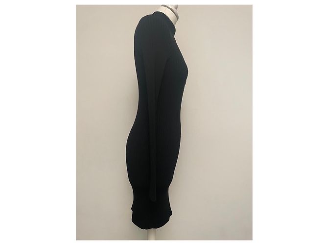 Courreges Courrèges schwarzes Rippstrick-Kleid mit Stehkragen - Ansicht 6