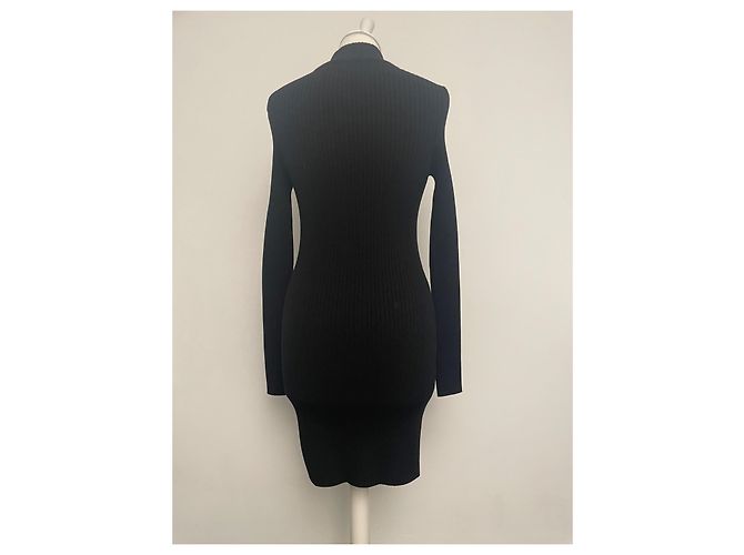 Courreges Courrèges schwarzes Rippstrick-Kleid mit Stehkragen - Ansicht 7