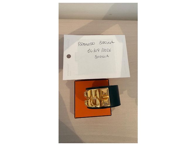 Hermès Hermes Bracciale in pelle nera con finiture dorate - vista 10