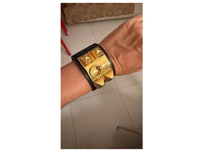 Hermès Hermes Bracciale in pelle nera con finiture dorate - vista 11