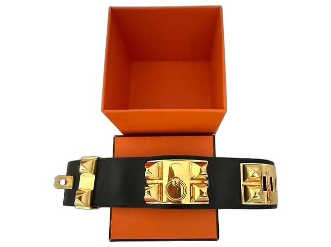 Hermès Hermes Bracciale in pelle nera con finiture dorate - vista 2