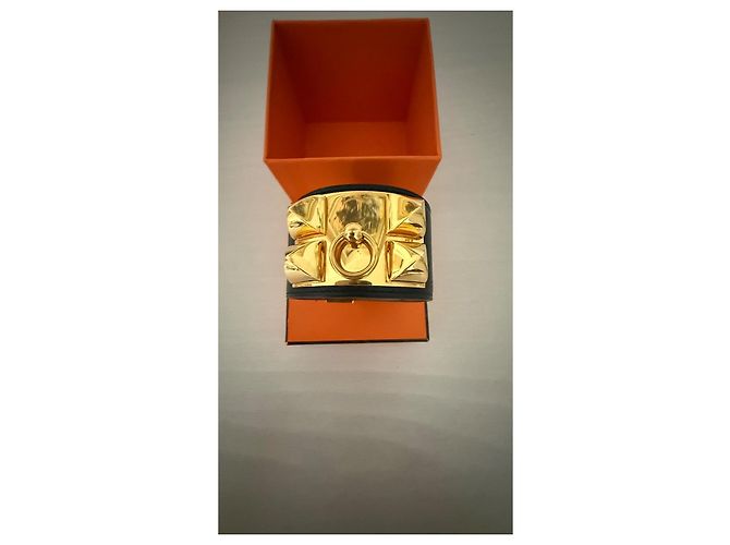Hermès Hermes Bracciale in pelle nera con finiture dorate - vista 4