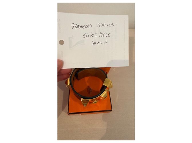 Hermès Hermes Bracciale in pelle nera con finiture dorate - vista 9