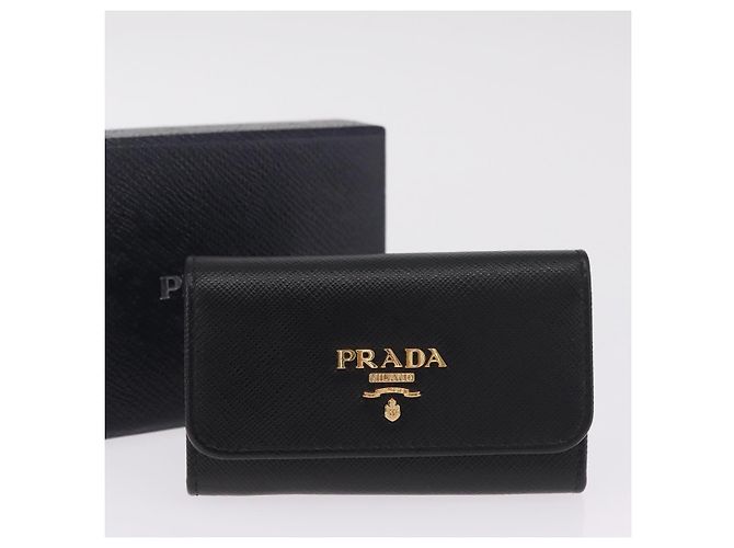 PRADA Key Case Safiano Leather Black Gold - view 20