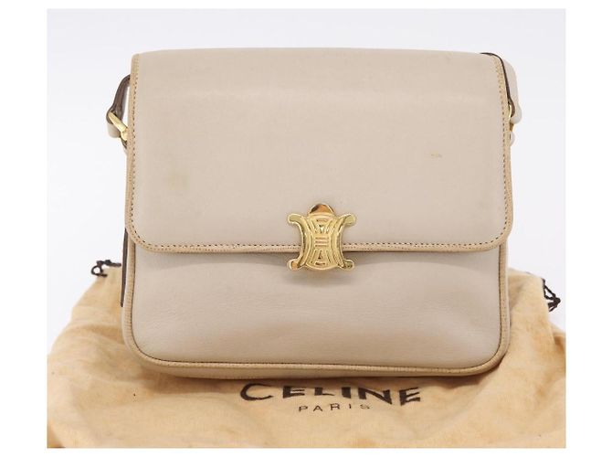 Céline CELINE Bolsa de ombro em couro bege dourado - vista 29