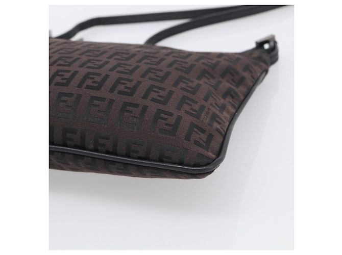 FENDI Zucchino Canvas Shoulder Bag Dark Brown Silver - vista 10