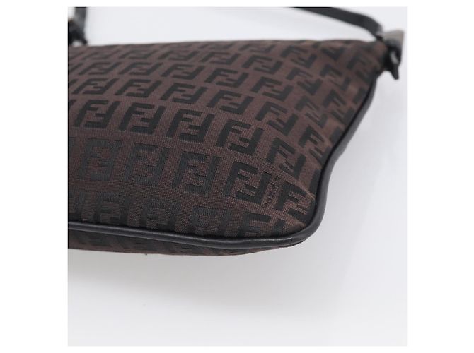 FENDI Zucchino Canvas Shoulder Bag Dark Brown Silver - vista 12