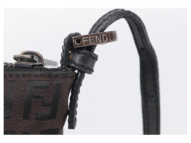 FENDI Zucchino Canvas Shoulder Bag Dark Brown Silver - vista 14
