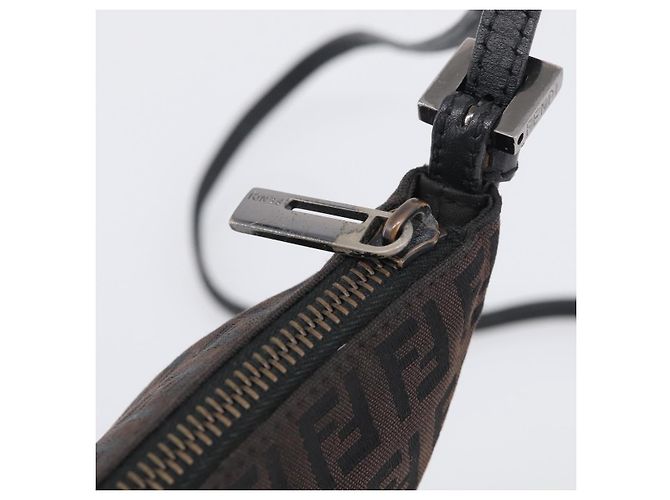 FENDI Zucchino Canvas Shoulder Bag Dark Brown Silver - vista 15