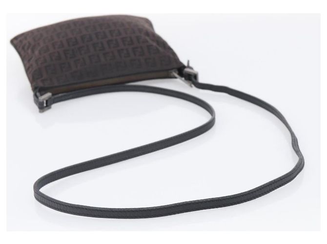 FENDI Zucchino Canvas Shoulder Bag Dark Brown Silver - vista 7