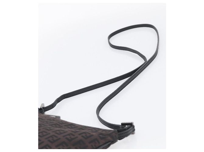 FENDI Zucchino Canvas Shoulder Bag Dark Brown Silver - vista 8