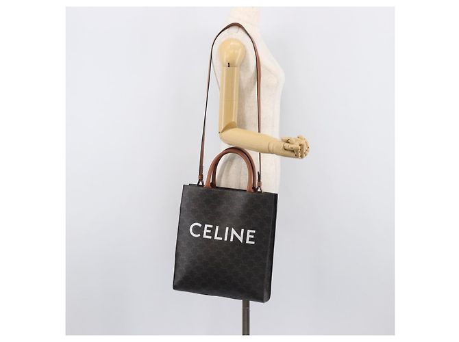 Céline CELINE Triomphe Tote Bag PVC Leather 2way Black Gold - vista 25