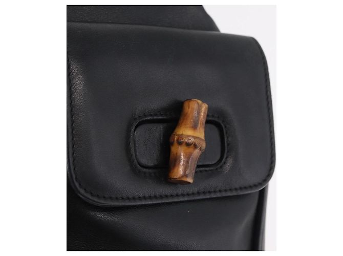 GUCCI Bamboo Backpack Leather Black Gold Tone 003 2058 0016 - vista 17