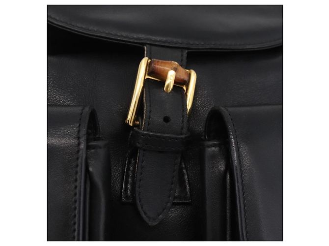 GUCCI Bamboo Backpack Leather Black Gold Tone 003 2058 0016 - vista 18