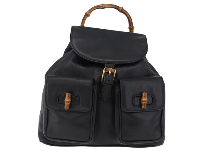 GUCCI Bamboo Backpack Leather Black Gold Tone 003 2058 0016 - vista 2