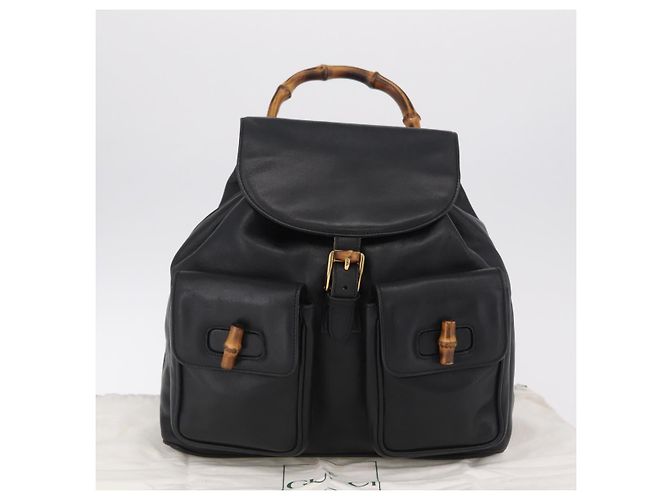 GUCCI Bamboo Backpack Leather Black Gold Tone 003 2058 0016 - vista 29