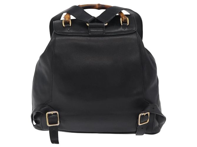 GUCCI Bamboo Backpack Leather Black Gold Tone 003 2058 0016 - vista 3