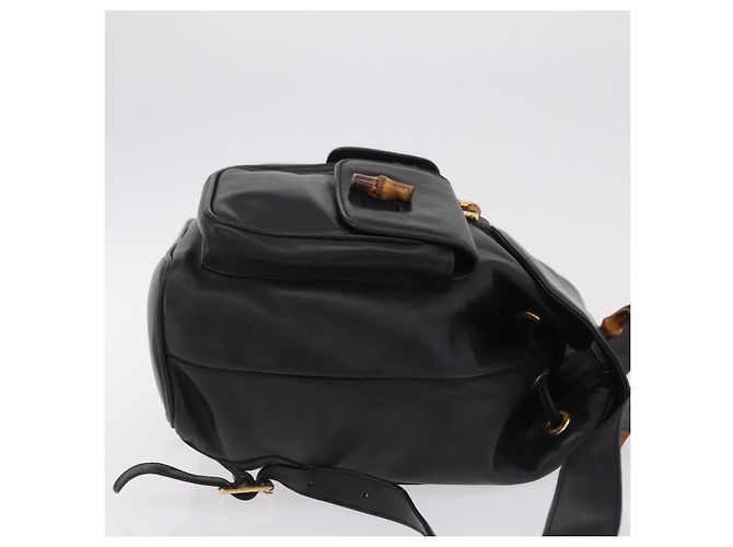 GUCCI Bamboo Backpack Leather Black Gold Tone 003 2058 0016 - vista 4