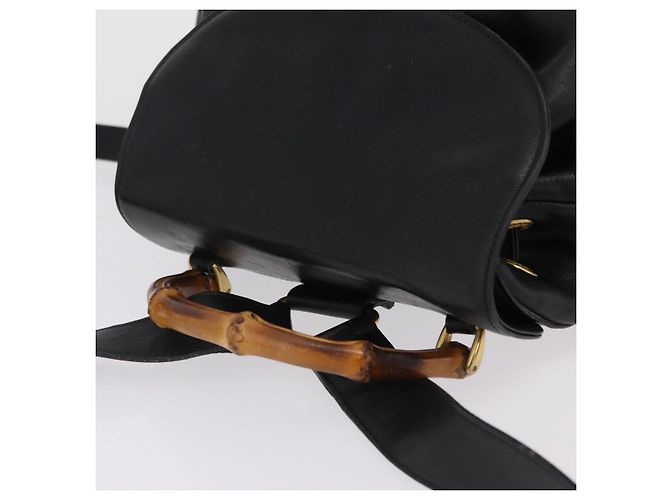 GUCCI Bamboo Backpack Leather Black Gold Tone 003 2058 0016 - vista 6