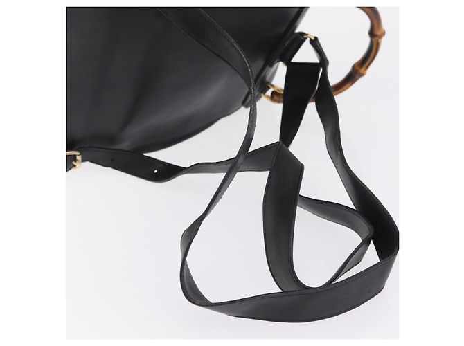 GUCCI Bamboo Backpack Leather Black Gold Tone 003 2058 0016 - vista 9
