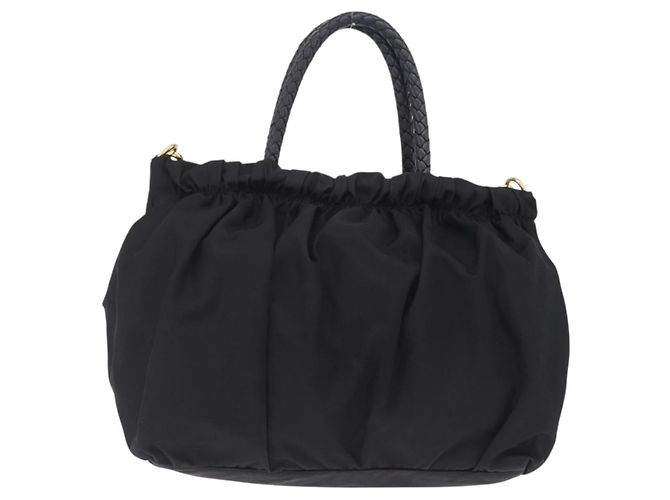 PRADA Sac Tote Nylon 2way Noir Doré - vue 3