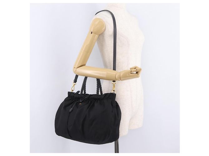 PRADA Sac Tote Nylon 2way Noir Doré - vue 30