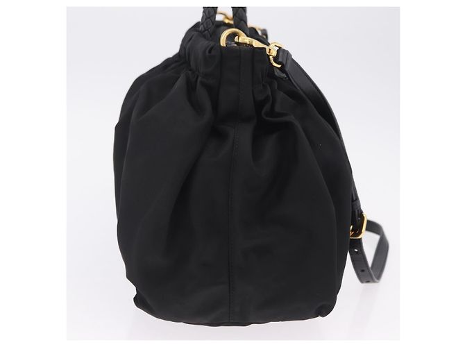PRADA Sac Tote Nylon 2way Noir Doré - vue 5